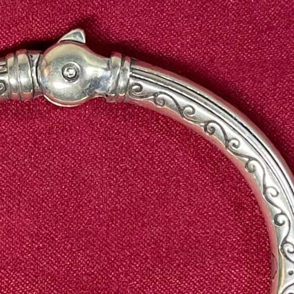 Silvertone Hinged Metal Bracelet (Weighty) with Artistic Scroll Design - Picture 3 of 5